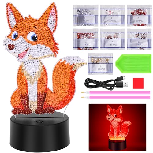 Zoyomax Geschenke für Mädchen 5 6 7 8 9 10 Jahre, 3D Diamond Painting Fuchs Kinder Kreative Spielzeug Geburtstag, Diamond Painting Nachtlicht Weihnachten Geschenk für Kinder Mädchen ab 6-12 Jahre von Zoyomax