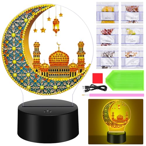 Zoyomax Ramadan Deko Lampe, Diamond Painting Nachtlicht Eid Dekoration Mond Stern Lichter, 3D Kreative Ramadan Mubarak LED-Licht, Muslim Ramadan Eid Deko, Geschenke für Kinder 5 6 7 8 9 10 Jahre von Zoyomax