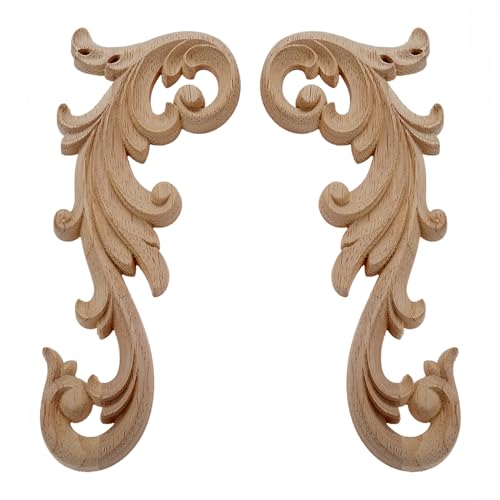 Zpengtai Holzornamente 1 Paar/2 Stücke Klar Geschnitzte Holz Applikationen Onlay Tür Dekorative Ausgezeichnete Funiture Aufkleber Aufkleber for Schrank Schublade Fenster Kommode Geschnitzte(20x9cm) von Zpengtai