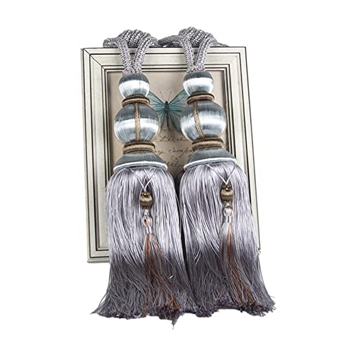 Zpengtai Vorhang Raffhalter 1 Paar Seilvorhang Raffanlagen Hängende Quaste Raffbacks for Vorhangzubehör Perlen Ball Perlen Quaste Hängende Kugel Gardinenhalter(Silver Gray) von Zpengtai