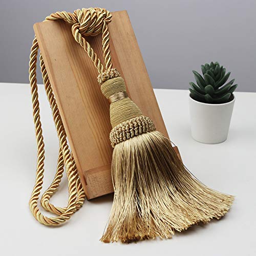 Zpengtai Vorhang Raffhalter 1 stück Polyester Quaste Vorhang Raffa Handmade Hängende Ball Quasten Fransen Vorhänge Halter Schnalle Seil Dekor Zimmerzubehör Gardinenhalter(Gold) von Zpengtai