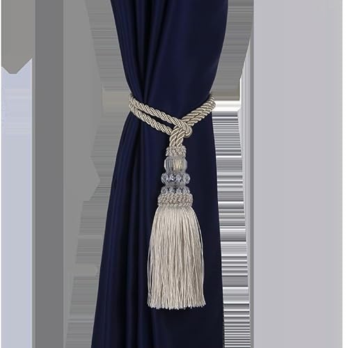 Zpengtai Vorhang Raffhalter 2 Stück Vorhang-Quaste-Rineback-Vorhang-Halter-Raffbacks mit Kunststoffkugel-Zubehör-Vorhang-Krawatten-Backs-Bandage-Seil dekorativ Gardinenhalter(Beige) von Zpengtai