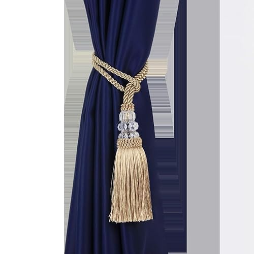 Zpengtai Vorhang Raffhalter 2 Stück Vorhang-Quaste-Rineback-Vorhang-Halter-Raffbacks mit Kunststoffkugel-Zubehör-Vorhang-Krawatten-Backs-Bandage-Seil dekorativ Gardinenhalter(Gold) von Zpengtai