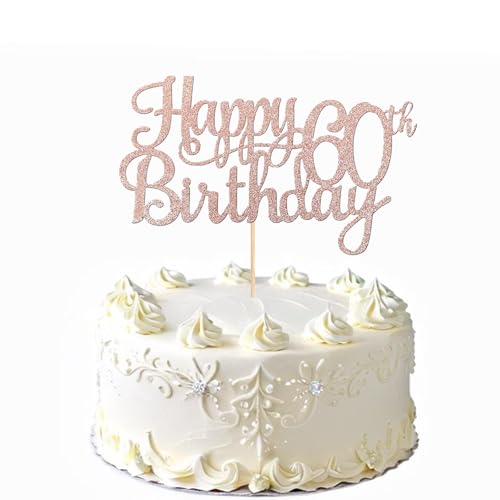 Happy 60th Birthday Cake Topper Cheers to 60 Years Happy Birthday Glitter Cake Topper Decoration for 60th Birthday Anniversary Party Supplies Rose Gold von ZpiLkes