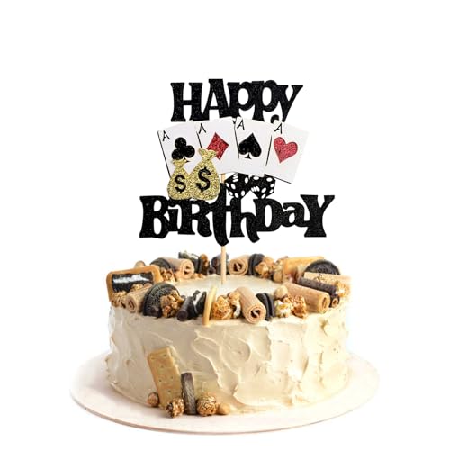 ZpiLkes Casino Tortenaufsatz "Happy Birthday", Las Vegas, Tortenaufsatz, Poker-Chips, Kuchenpicker, schwarz und rot, glitzernd, Casino-Chips, Herz, Cupcake-Topper, Dekorationen für Casino-Nacht ZpiLkes Casino Tortenaufsatz "Happy Birthday", Las Vegas, Tortenaufsatz, Poker-Chips, Kuchenpicker, schwarz und rot, glitzernd, Casino-Chips, Herz, Cupcake-Topper, Dekorationen für Casino-Nacht von ZpiLkes