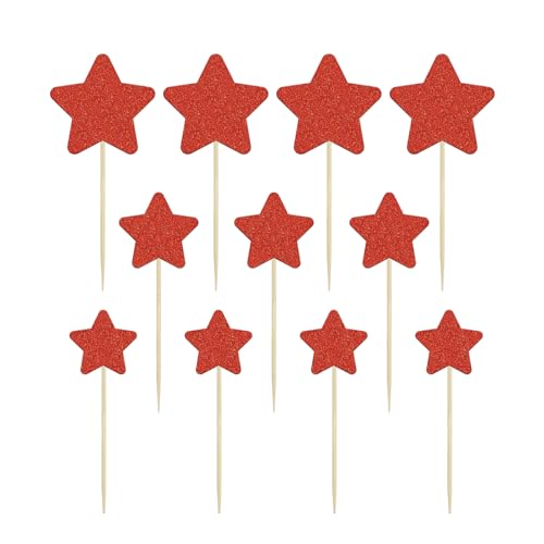 Zpilkes Cupcake-Topper mit glitzernden Sternen, 42 Stück, rot, glitzernd, kleiner Stern, Kuchendekoration, Dekoration für Jahrestag, Geburtstag, Party, Babyparty, Zubehör von ZpiLkes