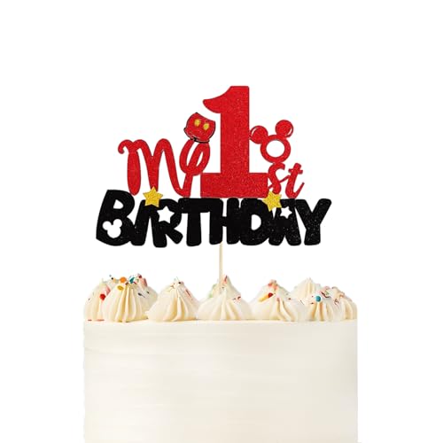 Zpilkes Tortenaufsatz zum 1. Geburtstag, Glitzer, Cartoon-Maus, My 1st Happy Birthday-Kuchenaufsatz, Dekoration für Kinder, Jungen, Mädchen, Geburtstagsparty, Babyparty-Zubehör von ZpiLkes