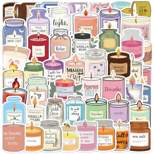 Candle Stickers, 50 Pieces Aromatherapy Candle Skateboard Stickers, Fun Aesthetic Decals for Rizes Student Teacher Teen Adult Home Classroom School Scrapbook Laptop, 5.54x5.21cm von Zqkimzi