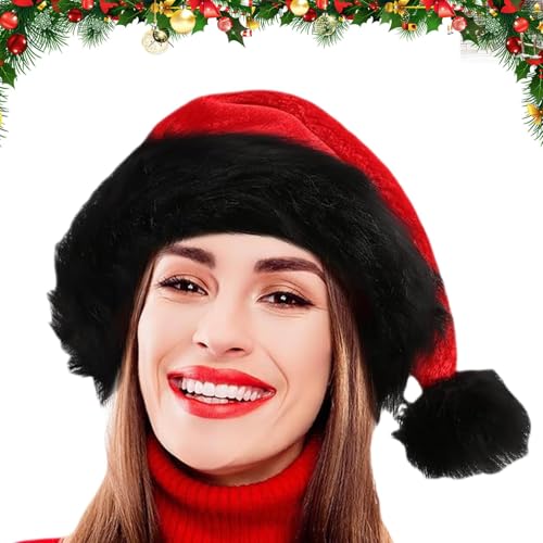 Zqkimzi Modische Nikolausmütze, gemütliche Weihnachtsmütze, Weihnachtsmannmütze für Erwachsene, Weihnachtsmannmütze für Feiertage, weiche Nikolausmütze mit schwarzem Rand, warme Weihnachtsmütze für von Zqkimzi
