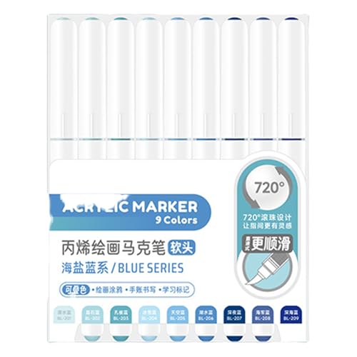 Flüssiger Acrylmarker 9 Farbbürstenspitze Acrylfarbe Stift Zum Journaling Zeichnen Auf Papierstein Gestein Leinwand Holzglas Professionelle Malmarkierungen Set Set von Zqxnt