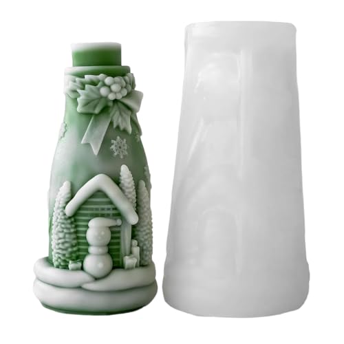 Weihnachten Geprägte Flasche Silikonkerzenform Für Epoxidharz Die Seife Schokolade Home Dekoration Flasche Geformtes Schimmelpilze Machen von Zqxnt
