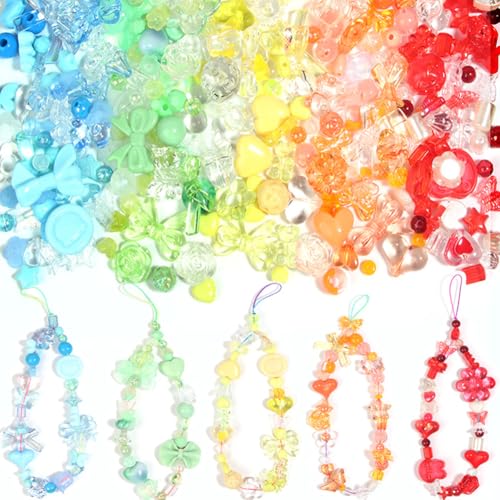 Zsail Acrylperlen 5 Arten Anhängerset Schmetterlingsknoten, Kugeln und Verschiedene Formen Acrylperlen set Verschiedene Charms for Schlüsselanhänger, Handyanhängern, Taschenanhängern(Farben) von Zsail