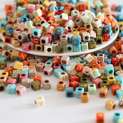 Zsail Buchstabe Perlen 1000Stücke Acryl Alphabet Buchstabe Perlen A-Z Buchstabe für Schmuck Herstellung (6mm bg color-gold) von Zsail