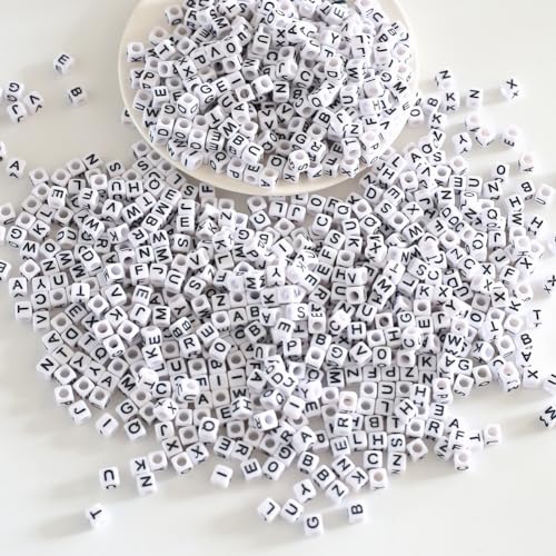 Zsail Buchstabe Perlen 1000Stücke Acryl Alphabet Buchstabe Perlen A-Z Buchstabe für Schmuck Herstellung (6mm bg white-black) von Zsail