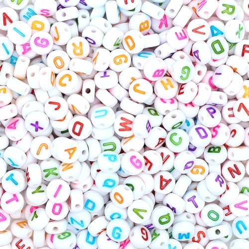 Zsail Buchstabenperlen 1200 Stück Acryl Alphabet A-Z für Schmuckherstellung (BG Weiß-Color) von Zsail