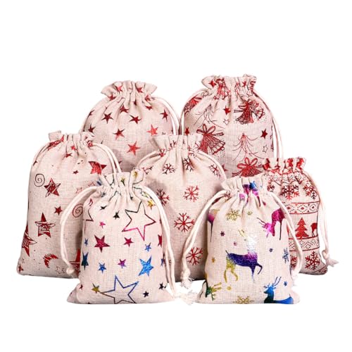 Zsail Jute Kordelzug Tasche 24 Stück Adventskalender zum Befüllen Jutesäckchen Weihnachten Adventskalender karierte Geschenksäckchen Stoffbeutel (Jute Bag 12 color) von Zsail
