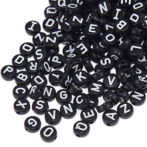 Zsail Letter Beads 1200pcs Alphabet A-Z Beads Silver Acrylic Round Letter Beads for Jewelry Making Bracelets Necklaces (schwarz) von Zsail