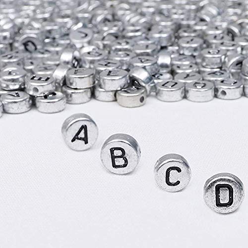 Zsail Letter Beads 1200pcs Alphabet A-Z Beads Silver Acrylic Round Letter Beads for Jewelry Making Bracelets Necklaces (silbrig) von Zsail