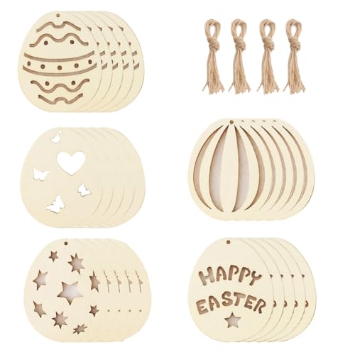 Zsail Ostern Holzanhänger 40pcs Unfinished hölzernes Osterei Hängende Ornamente für Osterparty Kinder Paint Home Party Dekoration Handwerk Projekt (Farbe-C) von Zsail