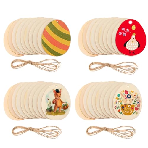 Zsail Ostern Holzanhänger 40pcs Unfinished hölzernes Osterei Hängende Ornamente für Osterparty Kinder Paint Home Party Dekoration Handwerk Projekt (Farbe-A) von Zsail