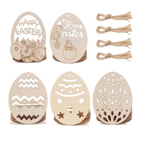 Zsail Ostern Holzanhänger 40pcs Unfinished hölzernes Osterei Hängende Ornamente für Osterparty Kinder Paint Home Party Dekoration Handwerk Projekt (Farbe-B) von Zsail