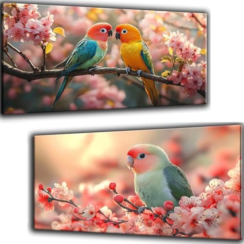 2 Pack Diamond Painting Papagei Muster, Blume Diamond Painting XXL 80x160cm, 5D Diamant Painting Bilder Erwachsene Bastelset, DIY Diamant Kunst Strass Stickerei Malerei Set für Wanddeko Wohnzimmer von Zsccvzlu