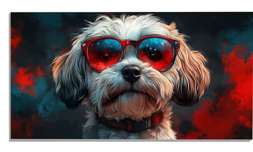 Hund Malen Nach Zahlen Erwachsene Sonnenbrille Paint by Numbers DIY Set Erwachsene Malen Nach Zahlen Ohne Rahmen 100x200cm Groß Leinwand Ölgemälde mit 3 Pinsels Und Acrylfarbe,Wanddeko Wohnzimmer-1450 von Zsccvzlu