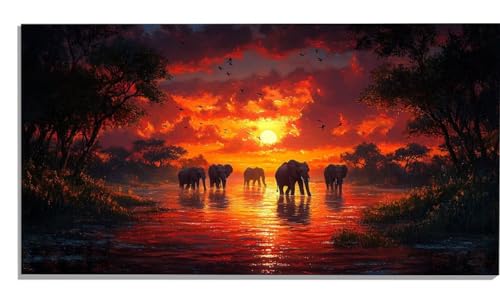 Malen Nach Zahlen Erwachsene Elefant, Sonnenuntergang Malen Nach Zahlen Erwachsene Groß XXL 30x60cm, DIY Handgemalt Ölgemälde Kit mit Pinseln und Acrylfarbe für Zimmer Deko Aesthetic, Geschenke -1962 von Zsccvzlu