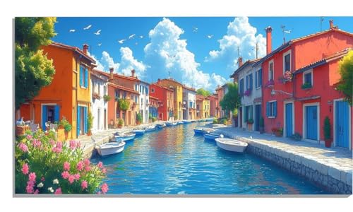 Stadt Malen Nach Zahlen Erwachsene Boot Paint by Numbers DIY Set Erwachsene Malen Nach Zahlen Ohne Rahmen 90x180cm Groß Leinwand Ölgemälde mit 3 Pinsels Und Acrylfarbe, Home Wanddeko Wohnzimmer -1749 von Zsccvzlu