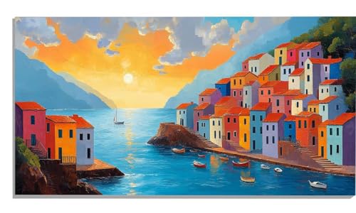 Stadt Malen Nach Zahlen Erwachsene Sonnenuntergang Paint by Numbers DIY Set Erwachsene Malen Nach Zahlen 70x140cm Groß Leinwand Ölgemälde mit 3 Pinsels Und Acrylfarbe, Home Wanddeko Wohnzimmer -1717 von Zsccvzlu