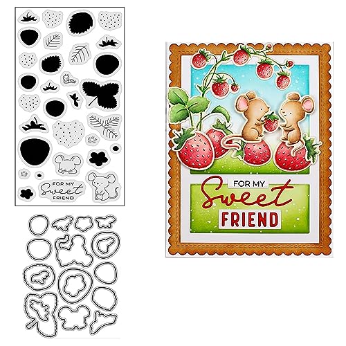 Erdbeeren und Mäuse Stempel und Stanzschablonen-Set für Kartenherstellung, transparente Stempel und Metall-Stanzformen Sets für Scrapbooking, DIY, Album, Kartenherstellung Erdbeeren und Mäuse Stempel und Stanzschablonen-Set für Kartenherstellung, transparente Stempel und Metall-Stanzformen Sets für Scrapbooking, DIY, Album, Kartenherstellung von Zshyocta