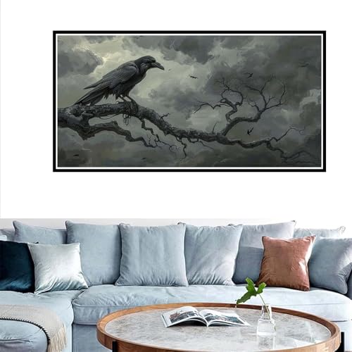 DIY Malen Nach Zahlen Erwachsene Krähe Malen Nach Zahlen Kunst Malen Nach Zahlen Leinwand Groß 80x160cm ÖlgemäLde Kit Mit 3-Pinseln und Acrylfarbe, Home Zimmer Deko Wohnzimmer, Gifts (mit Rahmen) von Zsoxooll