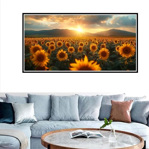 DIY Malen Nach Zahlen Erwachsene Sonnenblume Malen Nach Zahlen Sonnenaufgang Malen Nach Zahlen Leinwand Groß 60x120cm ÖlgemäLde Kit Mit 3-Pinseln und Acrylfarbe, Zimmer Deko Wohnzimmer, (mit Rahmen) von Zsoxooll