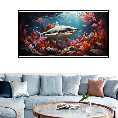 Hai Malen Nach Zahlen Erwachsene, DIY Malen Nach Zahlen Unterwasserwelt Malen Nach Zahlen Kinder Anfänger, Handgemalt Ölgemälde Kit mit 3-Pinseln und Acrylfarbe, Herbst Deko Schlafzimmer, 30x60cm von Zsoxooll