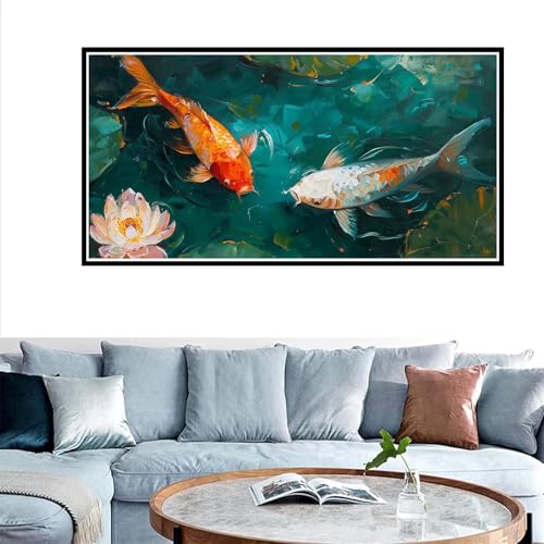Koi-Karpfen Malen Nach Zahlen Erwachsene, DIY Malen Nach Zahlen Lotus Malen Nach Zahlen Kinder Anfänger, Handgemalt Ölgemälde Kit mit 3-Pinseln und Acrylfarbe, Herbst Deko Schlafzimmer, 70x140cm von Zsoxooll
