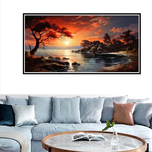 Malen Nach Zahlen Erwachsene Baum, Landschaft am Seeufer Malen Nach Zahlen ab 7 Jahre Mädchen Geschenk, DIY Ölgemälde Bastelset, Knitterfreie Leinwand, mit 3 Pinsels Und Acrylfarbe, Wandeko 40x80cm von Zsoxooll