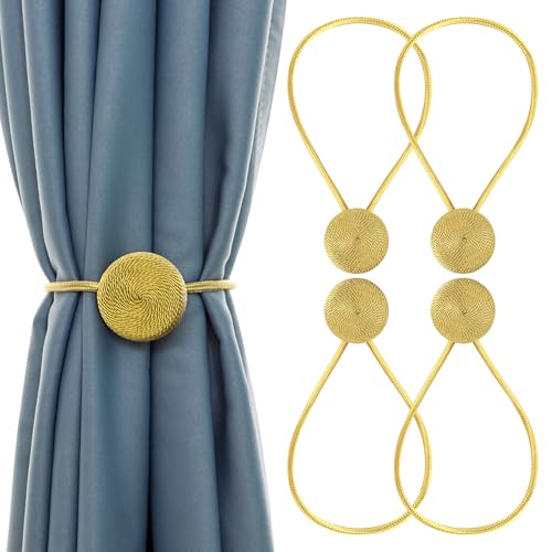 Zssxysm 4 Stück Magnetische Vorhang Raffhalter, Ggardinenhalter mit Magnet, Gardinen Raffhalter Clips Klammern für Vorhänge, Vorhangseil, Gardinen Zusammenbinden für Haus Dekoration (Gold) von Zssxysm