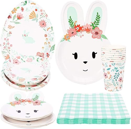Zstar 68 Piece Green Party Tableware Easter Bunny Party Plates Set Paper Party Accessories for Easter, Paper Plates, Paper Cups, Napkins, Severs 16 Guests Zstar 68 Piece Green Party Tableware Easter Bunny Party Plates Set Paper Party Accessories for Easter, Paper Plates, Paper Cups, Napkins, Severs 16 Guests von Zstar