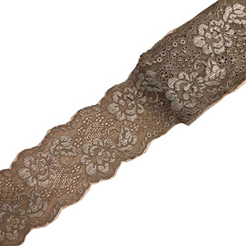 9,1 m elastisches Spitzenband, 7,6 cm, Blumenmuster, Spitze, elastisch, für Stirnbänder, Strumpfbänder, Nähen, Dekoration, Bastelzubehör (braun) von Zthread