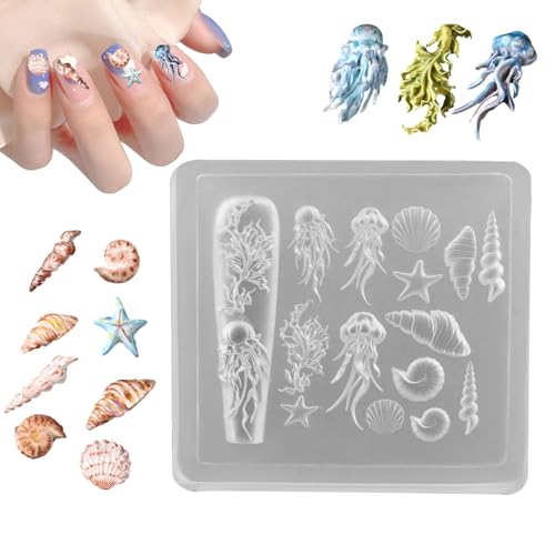 Zuasdvnk Nagel Charm Silikonformen | Nageldesign Schablone | 3D Meeresthema Silikonformen Schmuckherstellung Werkzeuge Mit Epoxidharz Bastelzubehör Für Salon Und Heimgebrauch von Zuasdvnk