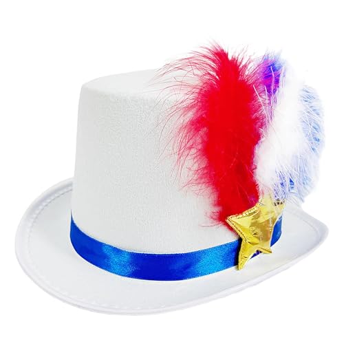Zuasdvnk Patriotischer Zylinderhut | 4. Juli Stern rot weiß blau Federhut, lustiger festlicher Party-Kopfschmuck, Karnevals-Kopfbedeckung, Urlaubsparade-Requisite für Unabhängigkeitstag von Zuasdvnk