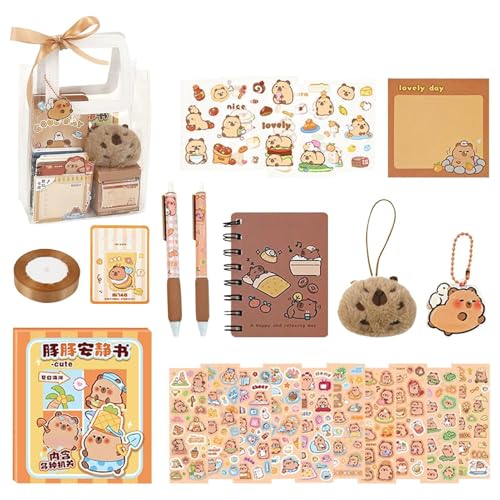 2025 New Capybara Stationery Set, Capybara Pencil Case, Multifunktionales Notizbuch Set-, Stifte, Aufkleber Tierbriche, Geschenk Für Schulpersonen Mädchen Kinder Kinder von Zubehors