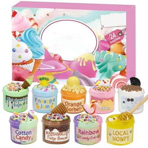 Slime Adventskalender Christmas 2025, 24 Tage Spielzeug Weihnachtskalender, 24 Stück Unterschiedliche Modelliermassen Und Slime, Nicht Klebrig Und Sicher, Für Kinder 3-11 Jahre von Zubehors