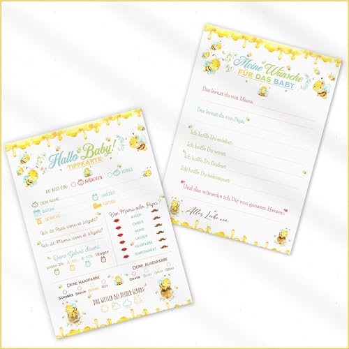 Zuckermoment 20x Bienen Baby Tippkarten | Babyparty Spiel | Baby Ratespiel | Babyparty Ausfüllkarten | Babyshower Geschenk | Babytippkarten | DIN A5 | Karten zum Ausfüllen | Beidseitig bedruckt von Zuckermoment