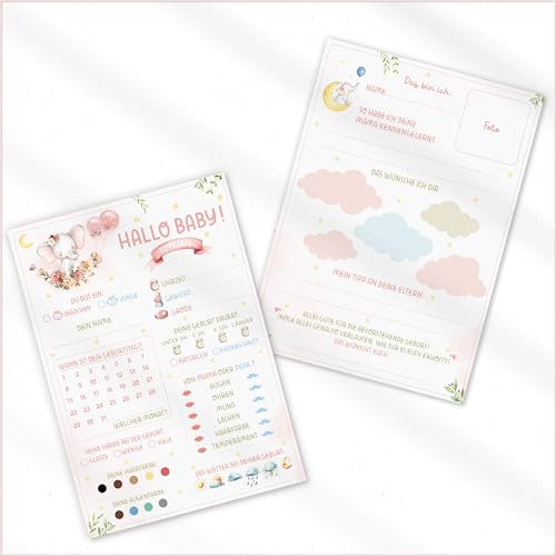 Zuckermoment 20x Elefant Baby Tippkarten | Babyparty Spiel | Baby Ratespiel | Babyparty Ausfüllkarten | Babyshower Geschenk | Babytippkarten | DIN A5 | Karten zum Ausfüllen | Beidseitig bedruckt von Zuckermoment