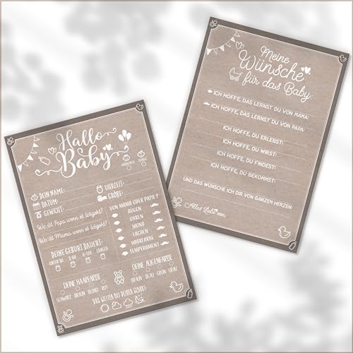 Zuckermoment 20x Partylaune Kraftpapier Baby Tippkarten | Babyparty Spiel | Baby Ratespiel | Babyparty Ausfüllkarten | Wunschkarten | Babyshower Geschenk | DIN A5 | Beidseitig bedruckt von Zuckermoment