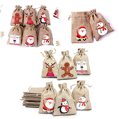 24 Stück Weihnachts-Jute-Geschenktüten mit Kordelzug für Süßigkeitenbeutel von Zueyen