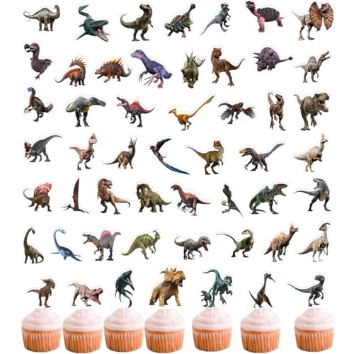 50 Stück Dinosaurier Cupcake Topper, Dino Aufkleber, DIY Cupcake Dekoration für Dschungel Party (2 in 1) (dino) von Zuisytm