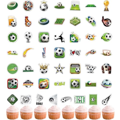 (2 in 1)50 Stück Fußball Cupcake Topper, Fußball Aufkleber, DIY Cupcake Dekoration für Fußball Party (Football) von Zuisytm