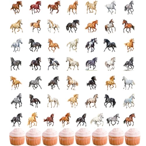 (2 in 1)50 Stück Pferd Cupcake Topper, Pferdeaufkleber, DIY Cupcake Dekoration für Pferdeparty (Horse) von Zuisytm